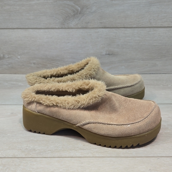 Vintage Lower East Side Women Leather Faux Fur Lined Clogs Mule 90s Sz 8.5 - Picture 1 of 12